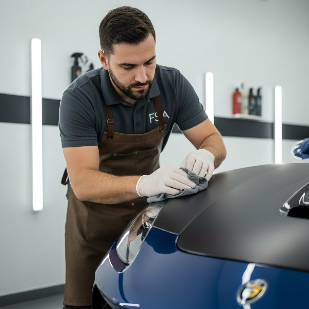 Profesor detailingu čistí auto